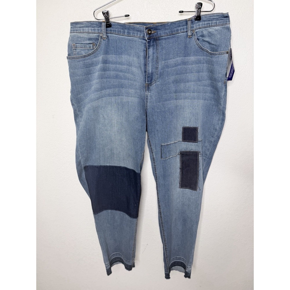 NWT Catherines Patchwork Jeans Womens Size 24W Blue Denim Colorblock Stretch